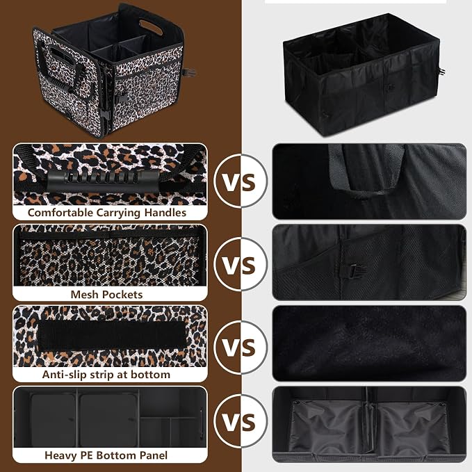 Leopard Print Trunk Organizer - 95L Large Capacity, Non-Slip Bottom, Waterproof, Portable Car Storage for SUV, Truck, Sedan