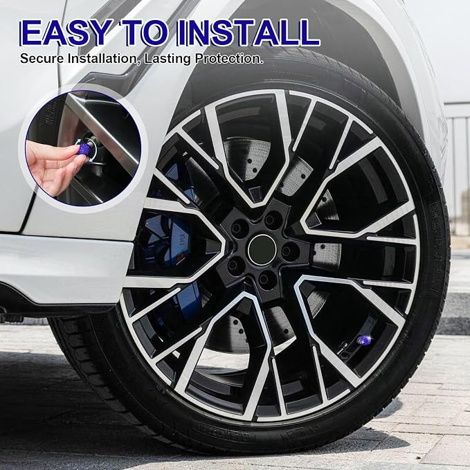 4 Pack Handmade Crystal Rhinestone Tire Valve Stem Caps, Universal for Cars, Trucks and Motorcycles - Deep Blue