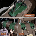 CoBak Purse Hook for Car - Universal Premium Stitched Leather and Aluminum-Magnesium Alloy Double Car Seat Back Storage Hook for Purses, Handbags, Bags (2 Pack),Emerald