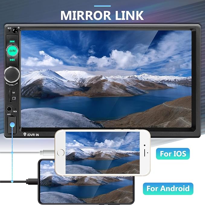 Car Stereo Double Din Car Radio 7 Inch MP5 Player with HD Touch Screen Digital Display Bluetooth Multimedia Support PhoneLink USB SD Aux-in 2 Din Autoradio with Backup Camera