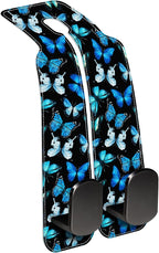 Purse Hook for Car Watercolor Blue Butterflies 1 Pack Headrest Back Seat Hook Premium Leather Double Metal Hanger Storage Pack Bag Purse Holder Car Interior Accessories