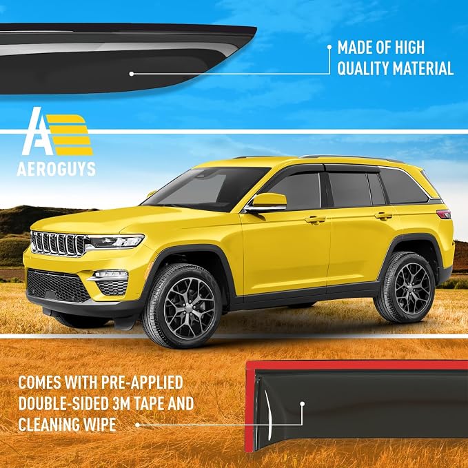 Extra Durable Window Deflectors Tape-On Window Visors Rain Guards Fit for Jeep Grand Cherokee 2022-2026, Sun Visors, Wind Vent for Shades, Exterior Car Accessories - 4pcs. AG0244