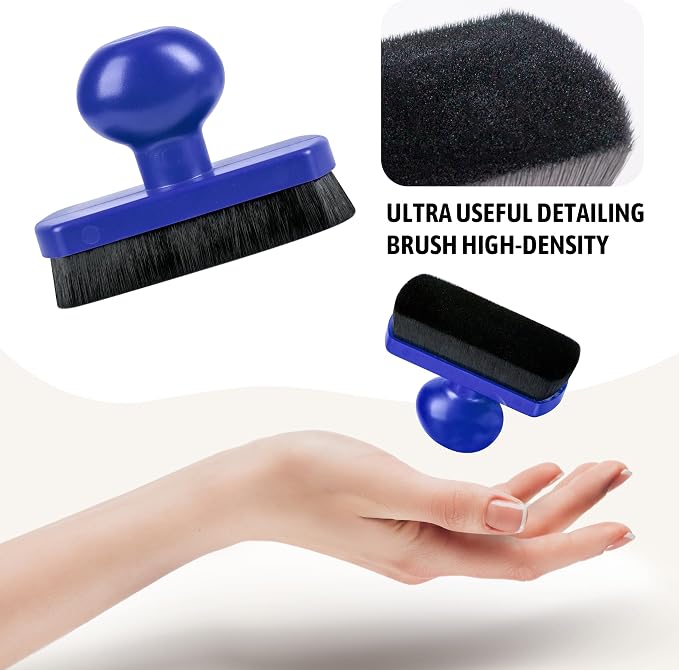 Tire Shine Applicator Brush - Large Automotive Tire Dressing Applicator with Storage Stand for Car Detailing & Wash Kit, 3.6 Inch Length (Blue)