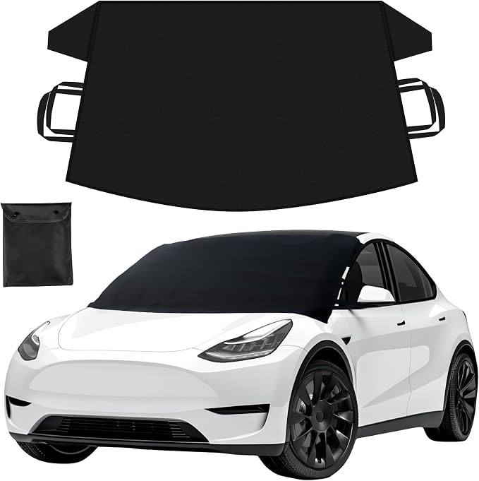Snow Cover for Tesla Model 3/Y| Windshield Cover for Ice and Snow | Heavy-Duty 600D Oxford Fabric with Windproof Double Elastic Straps | Waterproof & Sag-Proof