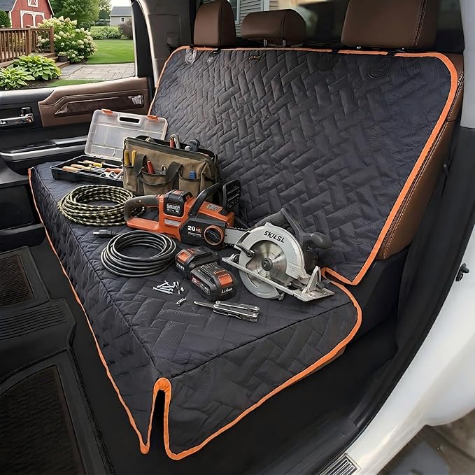 Heavy Duty Back Seat Cover for Truck, 100% Waterproof & Odor-Free Dog Seat Protector for F150 F250 Chevy Silverado Ram Sierra, Scratch-proof Eco-Friendly Back Seat Cover for Dogs, Kids, Tools & Gear