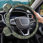 Dark Cottagecore Botanical Steering Wheel Cover, Non-Slip Polyester Wheel Grip, Universal 15 Inch Car Accessory