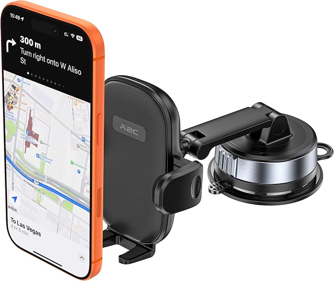 Car Phone Holder Mount, Strong Suction Dashboard & Windshield Phone Holder for Car, Hands-Free, Fit with iPhone Samsung All Phones, Ideal for Delivery & Uber Driver (Black-Twist-Lock Suction)