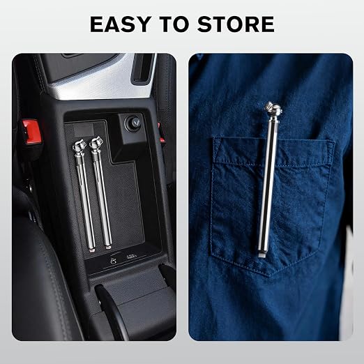 Pencil Tire Pressure Gauge 2 Pack, 10-75PSI Air Pressure Gauge with Tire Caps, Stainless Steel Body, 3 Measurements (±2% Span) for Cars, RVs, Bicycles