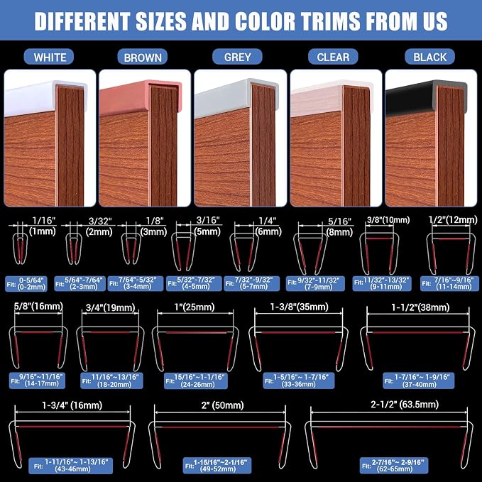 Rubber Edge Trim, Flexible Self Adhesive U Shaped Peel and Stick Edge Banding, 1-1/2"(38mm) U Channel Edge Protector, Edge Guards for Woods, Furniture, 20Ft, Grey Color