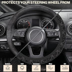Vintage Black Floral Steering Wheel Covers Universal 15 Inch Car Wheel Cover,Anti-Slip Breathable Car Accessories Protector Fit for Trucks,Sedans,SUVs,Vans