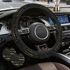 Vintage Camo American Flag Steering Wheel Cover for Men Women,Camouflage Universal 15 Inch Non-Slip Breathable Neoprene Steering Wheel Cover Fit Auto, SUVs,Includes 2 Pieces Cup Coasters
