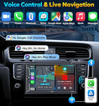 7" Wireless Double Din Car Stereo Apple Car Play Radio Carplay Android Auto QLED Touch Screen, Bluetooth 5.3 Audio Receivers, 1080P Backup Camera, 4.2 Channel Outputs 240W, 2 Subwoofer, FM/AM, SWC