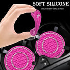 4PCS Bling Crystal Rhinestone Cup Holder Coaster, 2.75 inch Soft Silicone Anti-Slip Shockproof, Car Cup Holder Insert Coasters, Universal Car Interior Accessories for Women (Rose Red & White)