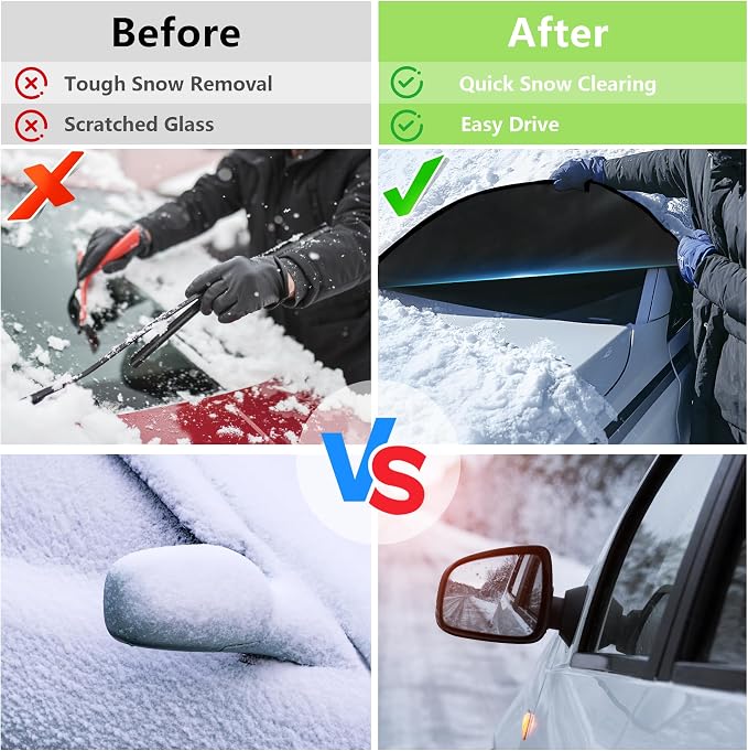 KXQ Car Windshield Cover for Ice and Snow, Enhanced-600D Oxford Fabric Windshield Snow Covers, Windshield Cover for Snow Fits Most Large SUVs, Pickup Truck (71 x 47.5 Inch)