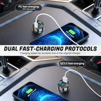 4-Port Car Charger, 12-24V Cigarette Lighter Adapter with 3 USB & 1 USB-C Port, Supports QC/PD Fast Charging, Features Digital Display and LED Lights, Fits iPhone, Fits Samsung and More Phones