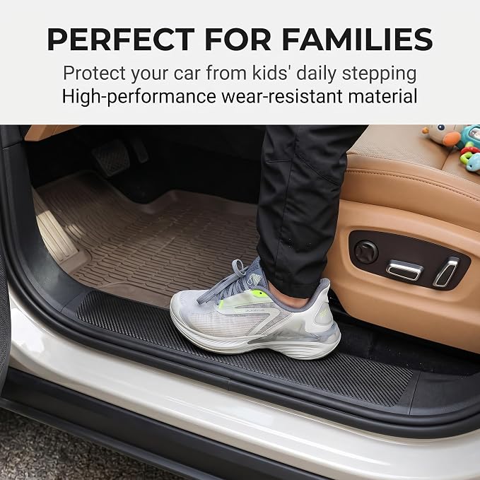 4 PCS Car Door Sill Protectors, Carbon Fiber Anti-Scratch Waterproof Threshold Guard Stickers, Front Rear Entry Scuff Protective Cover, Universal for Most Cars SUVs Trucks (Black)