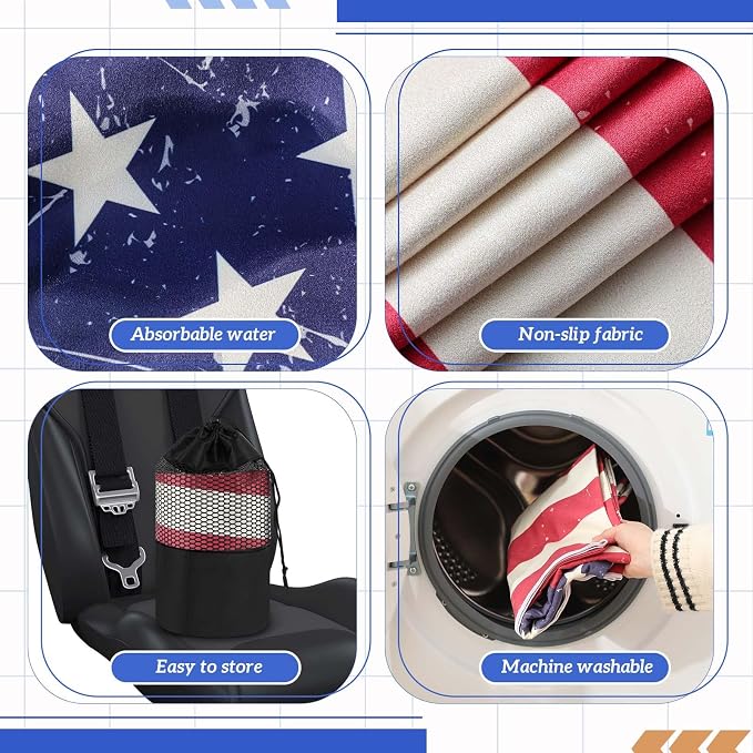 Car Seat Towel Covers with Storage Bag, 63 x 32 Inch Universal Non Slip Waterproof Sweat Protector for Car Truck, Gym Swimming Running, Machine Washable(2 Pack,American Flag)