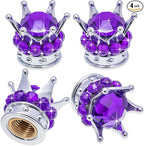 4PCS Crown Bling Tire Stem Valve Caps, Crystal Diamond Car Wheel Tire Valve Caps Universal Copper Core Stem Covers for Cars, SUV, Trucks, Bikes, Motorcycles, Bicycles (Silver & Purple)