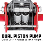 Powerbuilt 2.5 Ton Low Profile Fast Lift Floor Jack – Heavy Duty Dual Piston Quick Pump, 3" to 19.5" Lift Range for Cars, Trucks, SUVs – Precision Foot Pump, Wide Saddle – 240076
