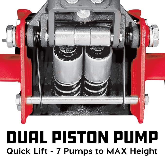 Powerbuilt 2.5 Ton Low Profile Fast Lift Floor Jack – Heavy Duty Dual Piston Quick Pump, 3" to 19.5" Lift Range for Cars, Trucks, SUVs – Precision Foot Pump, Wide Saddle – 240076