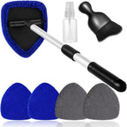 7pcs Windshield Cleaner Tool Car Window Cleaning Wash Kit with 4 Reusable Microfiber Pads 1 Spray Bottle and Extendable Handle Auto Glass Wiper Kit, Blue&Gray