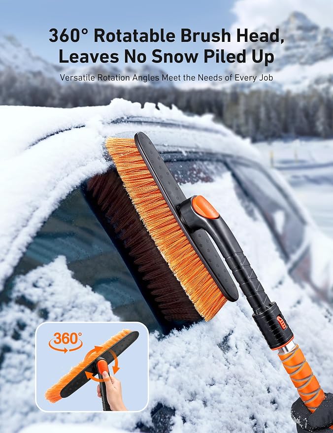 39.37" Ice Scrapers for Car Windshield and Snow Brush with Foam Grip and 360° Pivoting Brush Head for Christmas Car Auto Truck SUV(Orange)