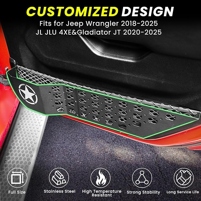Metal Front Door Storage Box Pockets Fit for Jeep Wrangler,Door Side Insert Organizer for Jeep Wrangler JL JLU 4XE 2018-2025 & Gladiator JT 2020-2025 Interior Door Storage Expansion Accessories 2PCS