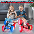 Remote Control RC Car for Kids 6-12, High-Speed 4WD Stunt Car with LED Lights & 360° Rotation, 2.4GHz Off-Road Vehicle Toy with Rechargeable Battery, Cool Valentines and Birthday Gift for Boys