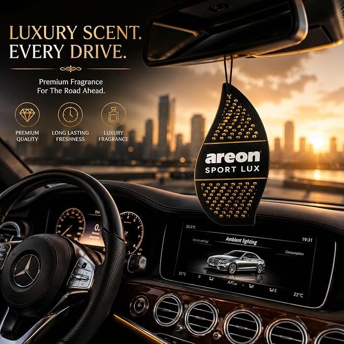 Sport Lux GOLD - Hanging Cardboard Air Freshener for Car, Home & Office - Premium Cologne Perfume with Natural Fragrances - Long Lasting, Fresh, Luxurious Scent - Stylish Design, Pack of 3
