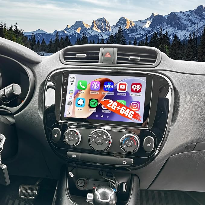 2+64GB for Kia Soul 2014 2015 2016 2017 (Manual A/C) Android Car Stereo Wireless Carplay Android Auto 9 Inch Touchscreen Car Radio GPS Navigation WiFi Bluetooth FM EQ+Backup Camera