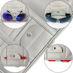 Car Sun Visor Organier Truck SUV Sun Visor Storage Pocket Pouch Holder, Multi-Pocket PU Leather with Zipper Net, for Cards Pens Sunglasses Document (Gray)
