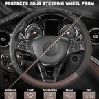 Steering Wheel Cover for Car, Standard Size 14.5-15 inch, Auto Interior Accessories, Black and Dark Brown
