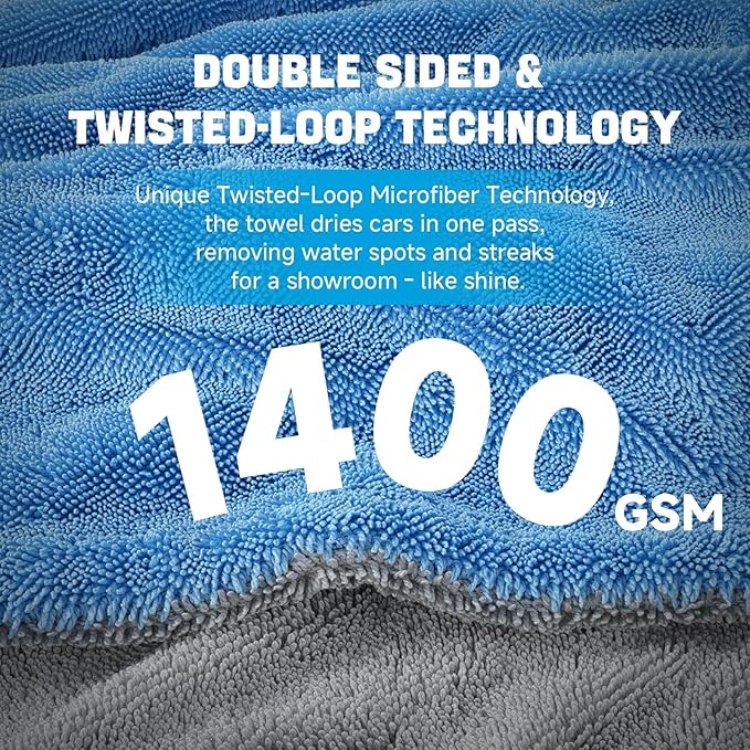 2 Pack Car Drying Towels (48" x 24"), Extra Large Microfiber Towels for Cars, 1400 GSM Ultra-Absorbent, Streak Free, Double Twisted-Loop Drying Towels Car Detailing for SUV, RV, Trucks