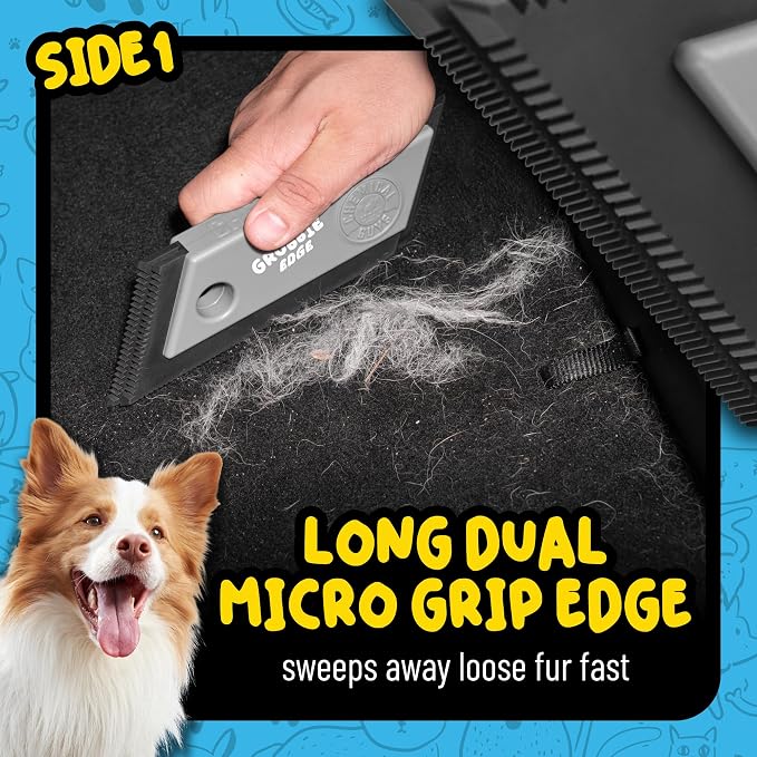 Grubbie Edge Pet Hair Removal Tool – Reusable Pet Hair & Lint Remover for Car Interiors, Upholstery, Carpets, Seats, and Home Furniture – Removes Embedded Hair & Fur Fast