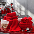 30 Pcs 12.5 × 12.5 Inch Edgeless Microfiber Plush Towels for Cars Detailing Drying Wash Polishing Absorbent Cleaning Cloths, 500 GSM (Red)
