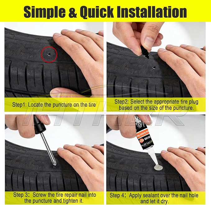 40 PCS Tire Plugs Screw Type with 2 Tubes of Tire Sealant Glue, Reliable Screw in Tire Repair Plugs with a Screwdriver, Quick Tool Tire Plugs, Screw Tire Plug Kit for Car Motorcycles Trucks Tractors