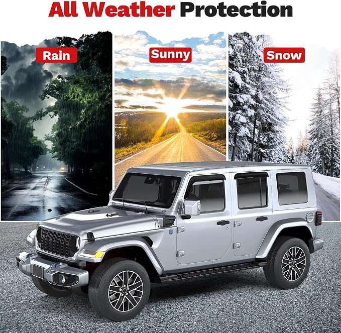 Wrangler JL Rain Guards - Window Visors for Jeep Wrangler JL 2018-2025 2026, Outside-Mount Tape-On Side Window Wind Deflectors for Wrangler JL Accessories, Vent Visors Shades Rainproof 4PCS