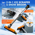 Telescoping 2-in-1 Snow Broom & Ice Scraper for Windshield, 32.5 in No-Scratch Snow Brush with Foam Head, Snow Remover Tool for SUV/Truck, Windows, Roof