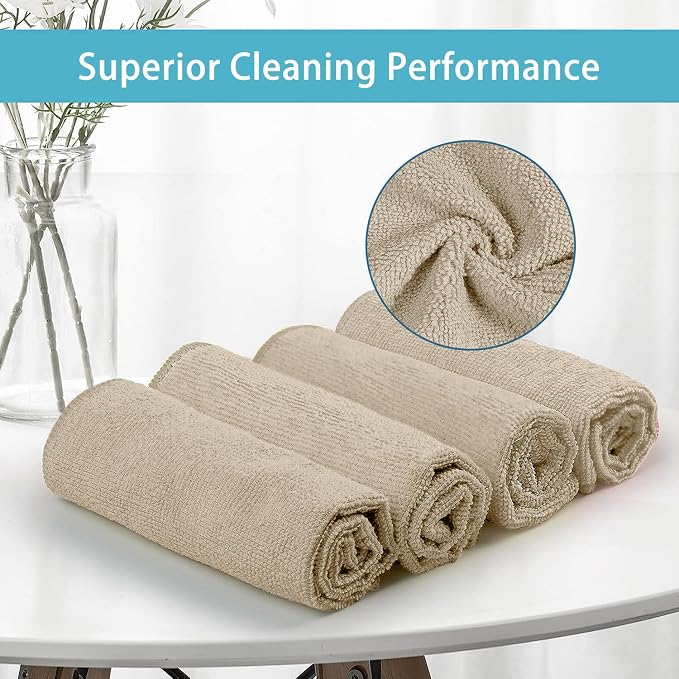 Brown Microfiber Cleaning Cloth, 8 Pack Cleaning Towels for Kitchen, Lint Free, Scratch-Free, Highly Absorbent, and Reusable Cleaning Rags for House, Window and Glass, Cars, 11.5 X11.5 inch