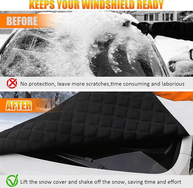 Car Windshield Snow Ice Cover with Side Mirror Covers, Windshield Snow Ice Cover with Magnetic Edges Used for Snow Protection, Rain and Sun, Fits for Most Cars, SUV(61"x47")