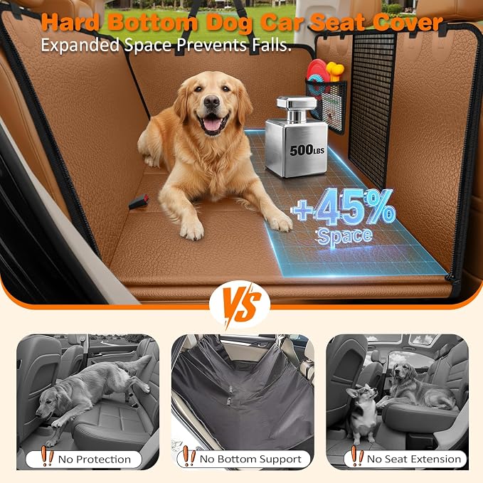 PU Leather Back Seat Extender for Dogs, 2026 Upgraded Hard Bottom Dog Car Seat Cover for Back Seat Holds 500 LBS, Waterproof Dog Car Hammock Anti-Scratch Pet Seat Protector for Car and SUV