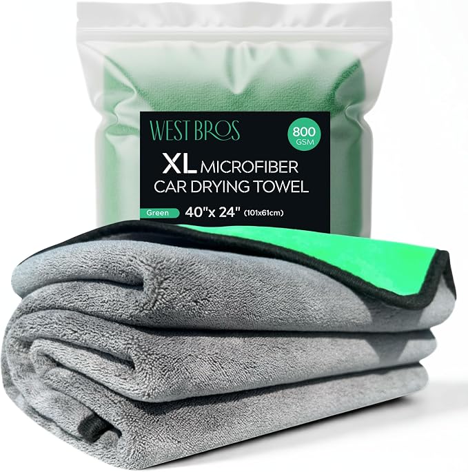 Extra Large Car Drying Towel 40"x24", 800 GSM Car Towel, (Green) | XL Professional Super Absorbent Drying Towels Car Detailing, Premium Microfiber Drying Towels for Cars, Double-Sided