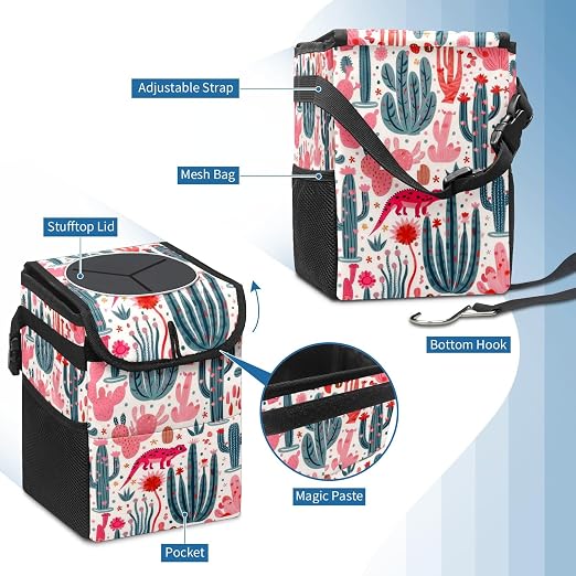 Car Trash Can – Lightweight and Portable with Durable Water-Resistant Coating, No Installation Required, Practical and Ample Capacity,Car Accessories Interior Car Organizer. Cactus
