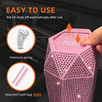 Bling Car Trash Can with Lid, Bling Car Accessories Trash Bin, Leakproof Auto Garbage Can with 30 Trash Bags, Multipurpose Organizers and Storage for Home, Office (Pink Diamond)