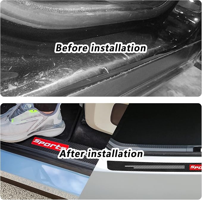 5PCS Car Door Sill Protector,Carbon Fiber Sport Threshold/Rear Bumper Guard Anti-Scratch Sticker Door Edge Protection Decorate,Interior Accessories Self-Adhesive Anti-Scratch Waterpoor(Red sport-5Pcs