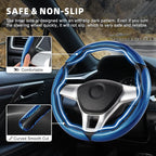 3pcs Carbon Fiber Anti-Skid Steering Wheel Cover, Waterproof Design, Universal Fit for 14-16 Inch Car Wheel Cover, Interior Car Accessories for Jeeps, SUVs, Trucks (Glossy Blue)
