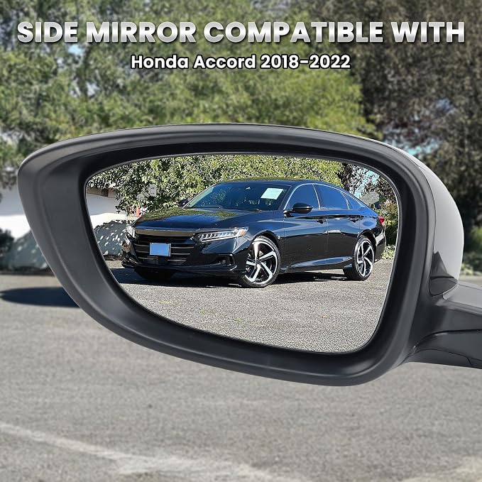 Left Driver Side Mirror Compatible with 2018-2022 Honda Accord LX Sport Power Glass | Heated | with Blind Spot | Manual Folding Repalces HO1320329 (7Pins-Black)