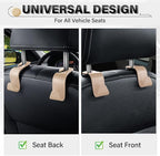 4 Pack Car Seat Headrest Hooks, Vehicle Back Seat Hanger Storage Organizer for Purse Handbag Backpack Coat Grocery, 360° Rotating Heavy Duty Holds 44lbs, Beige