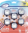 Sweet Popcorn Scent Car Air Freshener Vent Clip 6 Ct | Long Lasting Up To 180 Days Car Refresher, Auto Interior Odor Eliminator Fragrance Oil Perfume Accessory, 4ml Each