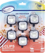 Sweet Popcorn Scent Car Air Freshener Vent Clip 6 Ct | Long Lasting Up To 180 Days Car Refresher, Auto Interior Odor Eliminator Fragrance Oil Perfume Accessory, 4ml Each